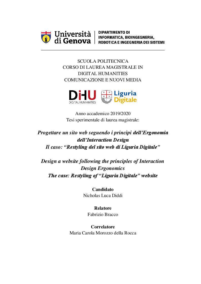 Anteprima della tesi: Progettare un sito web seguendo i principi dell’Ergonomia dell’Interaction Design. Il caso: “Restyling del sito web di Liguria Digitale”, Pagina 1