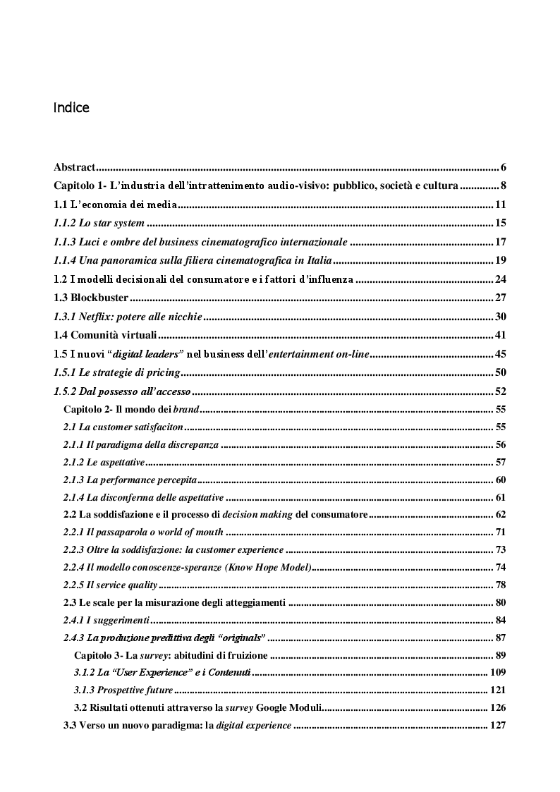 Indice della tesi: Il dilagante fenomeno delle piattaforme d’intrattenimento digitale: specchio del mondo in cui siamo immersi, Pagina 1
