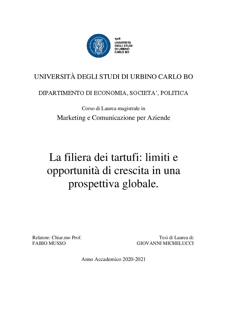 Anteprima della tesi: La filiera dei tartufi: limiti e opportunità di crescita in una prospettiva globale, Pagina 1
