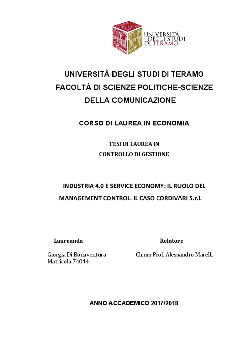 Anteprima della tesi: Industria 4.0 e Service Economy: il ruolo del Management Control. Il caso Cordivari S.R.L., Pagina 1