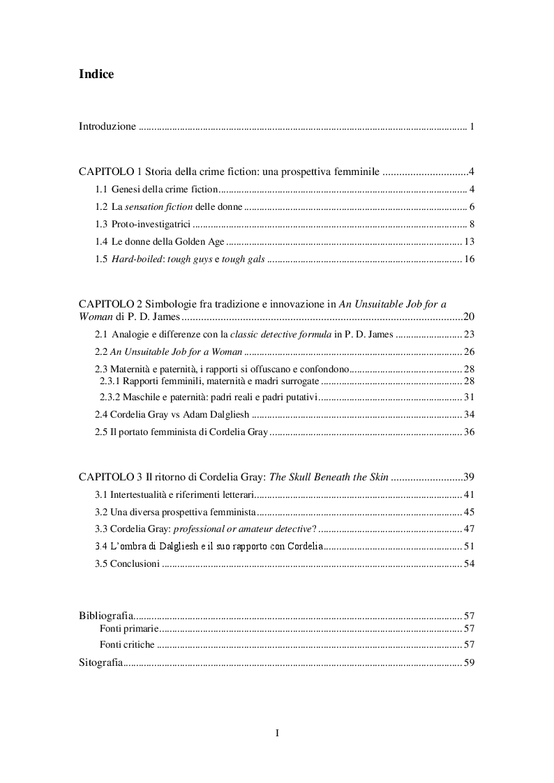 Indice della tesi: Professione detective: Cordelia Gray fra tradizione e femminismo, Pagina 1