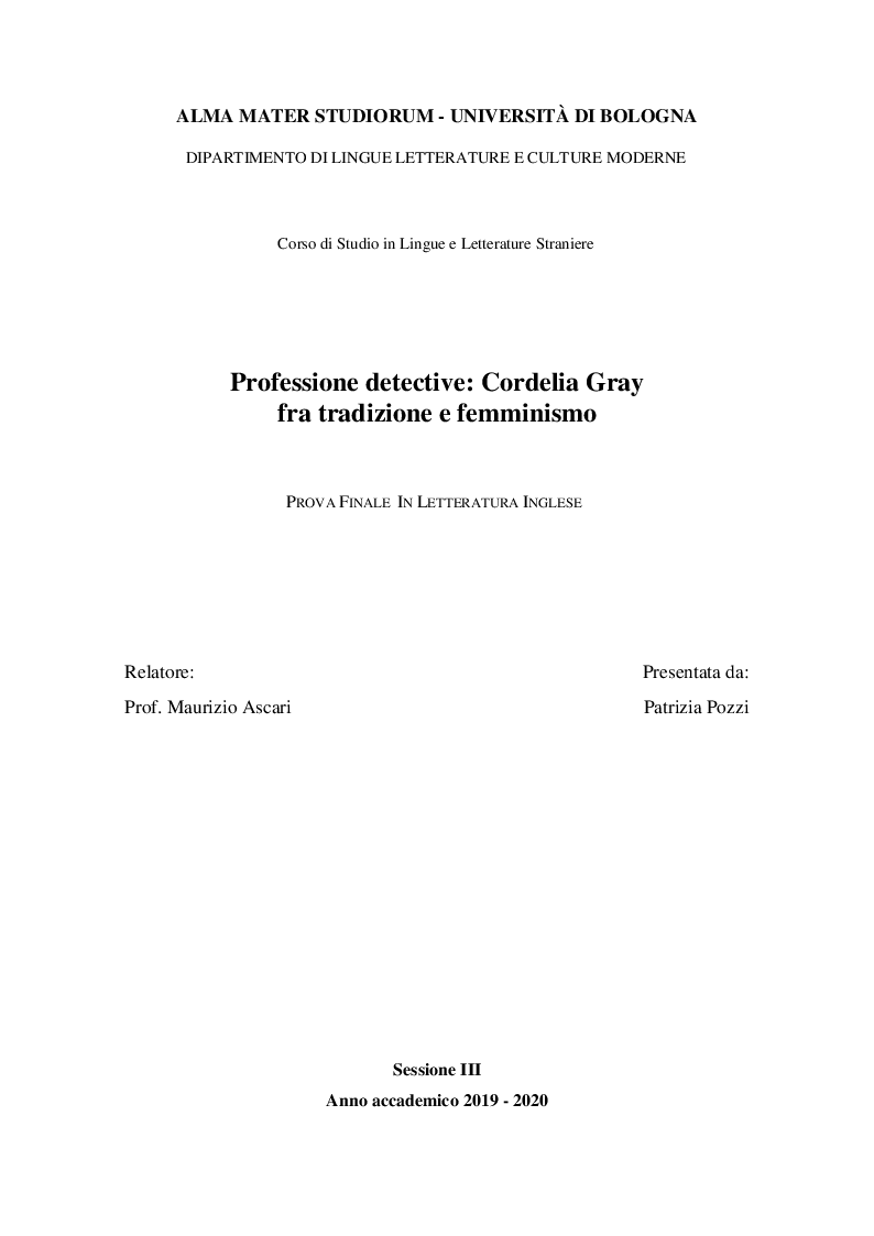 Anteprima della tesi: Professione detective: Cordelia Gray fra tradizione e femminismo, Pagina 1