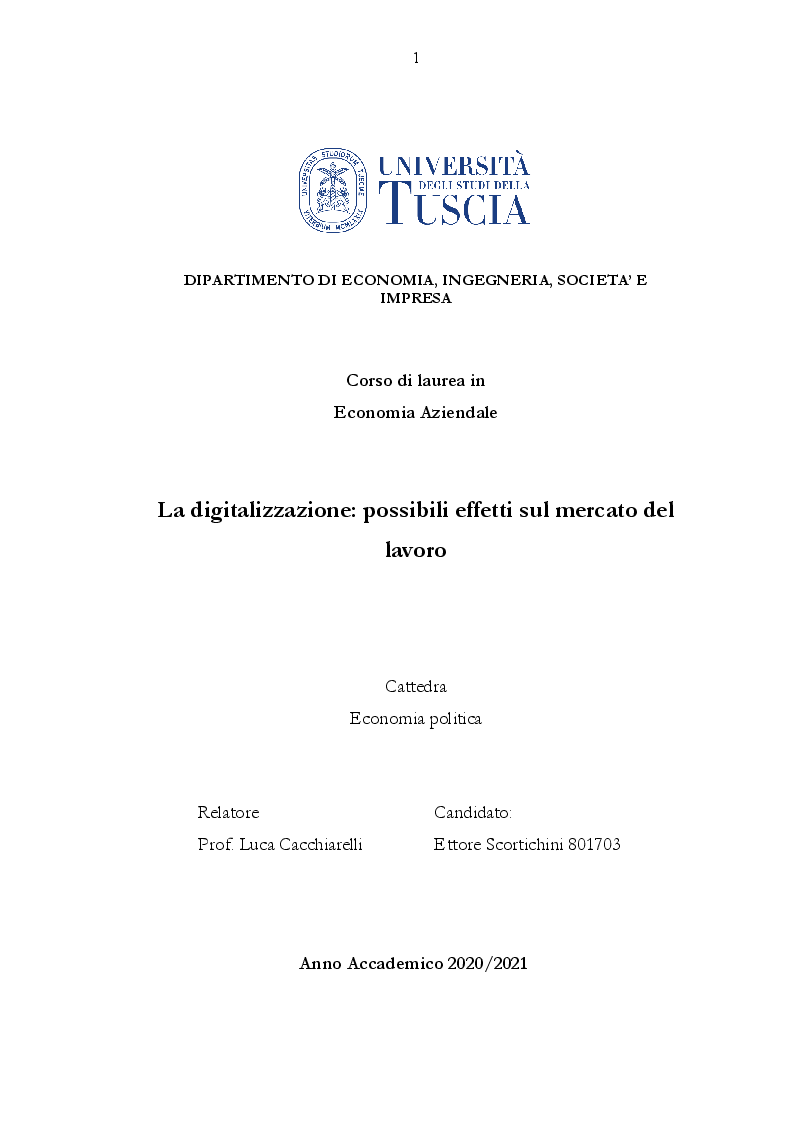 Anteprima della tesi: La digitalizzazione: possibili effetti sul mercato del lavoro, Pagina 1