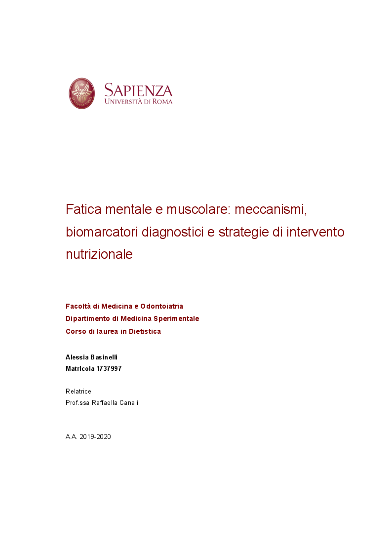 Anteprima della tesi: Fatica mentale e muscolare: meccanismi, biomarcatori diagnostici e strategie di intervento nutrizionale, Pagina 1