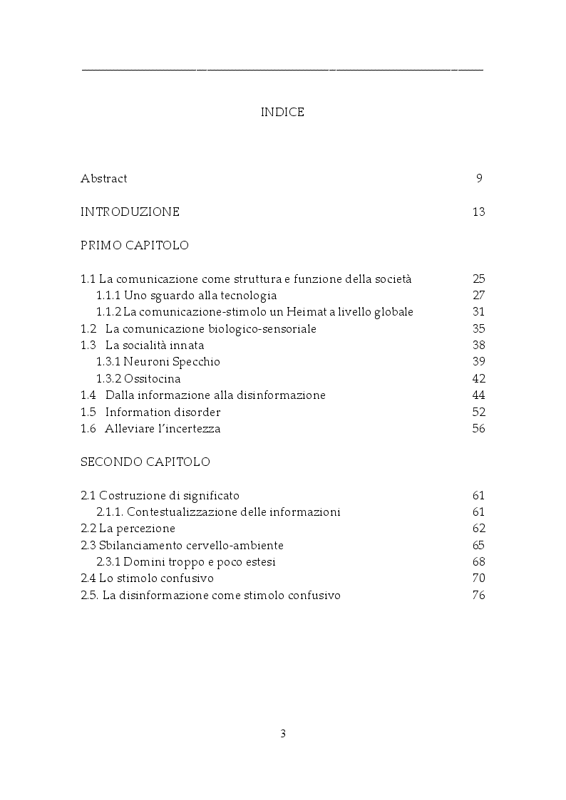 Indice della tesi: May a Misleading communication affect the Immune system? Una comunicazione fuorviante, può influenzare il sistema immunitario?, Pagina 1
