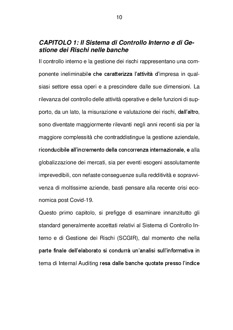 Anteprima della tesi: I meccanismi di funzionamento dell'Internal Audit nelle banche quotate incluse nell'indice FTSE MIB di Borsa Italiana, Pagina 7