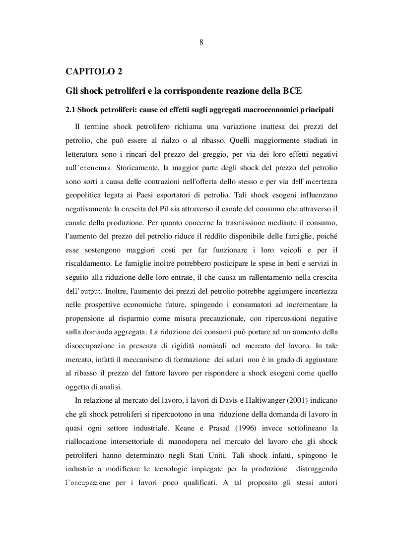 Estratto dalla tesi: La politica monetaria della BCE e la sua reazione agli shock petroliferi