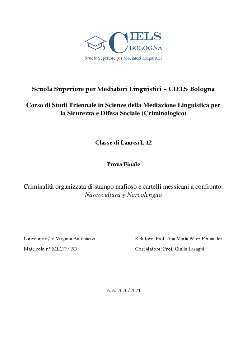 Anteprima della tesi: Criminalità organizzata di stampo mafioso e cartelli messicani a confronto: Narcocultura y Narcolengua, Pagina 1