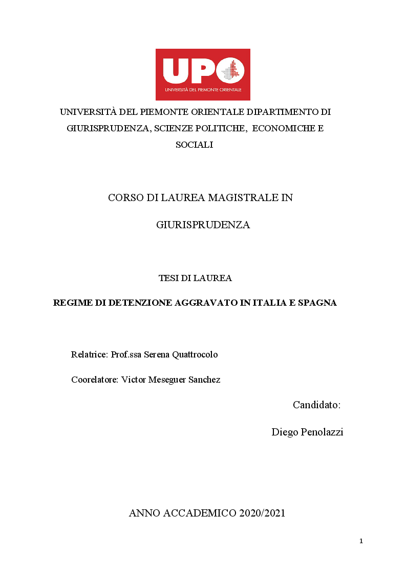 Anteprima della tesi: Regime detentivo aggravato in Italia e Spagna, Pagina 1