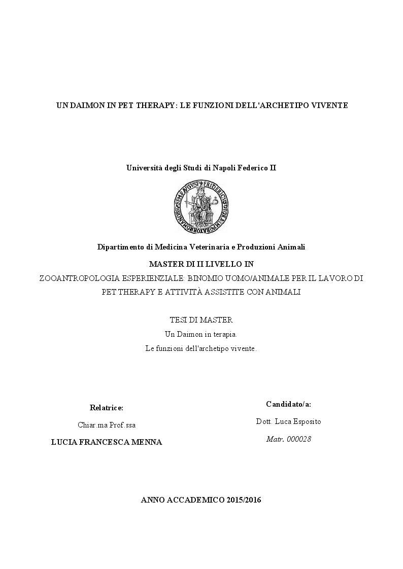 Anteprima della tesi: Un daimon in terapia. Le funzioni dell'archetipo vivente., Pagina 1