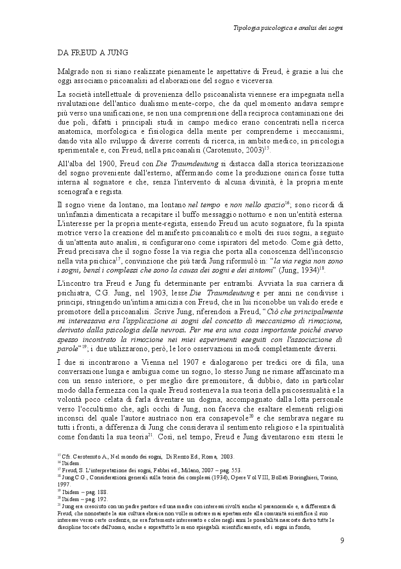 Estratto dalla tesi: Tipologia psicologica e analisi dei sogni