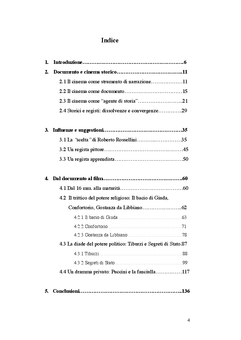 Indice della tesi: Storia, documento, immagine nel cinema di Paolo Benvenuti, Pagina 1