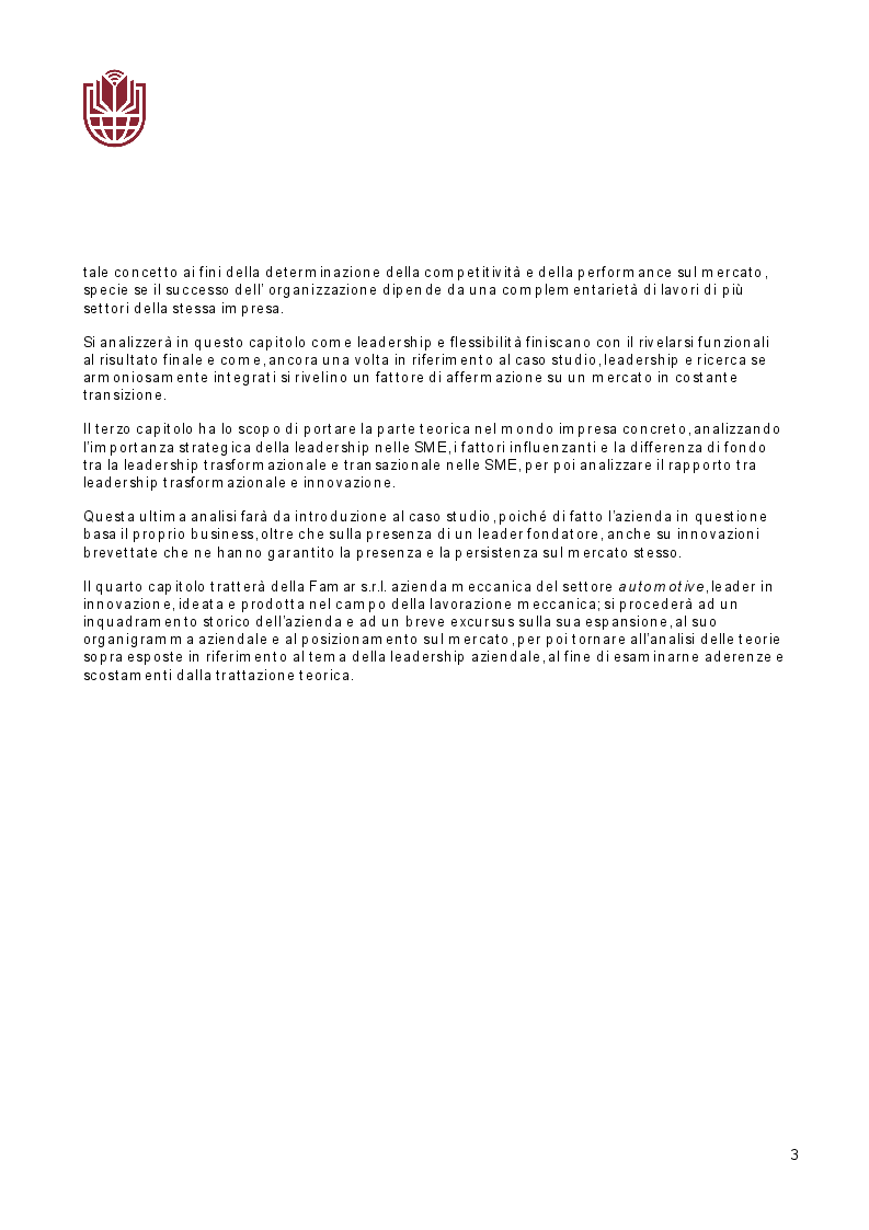 Anteprima della tesi: L'influenza della leadership nello sviluppo di impresa: il caso FAMAR, Pagina 3