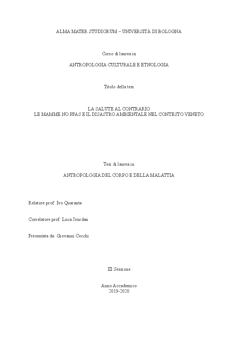 Anteprima della tesi: La salute al contrario. Mamme no pfas e il disastro nel contesto veneto, Pagina 1