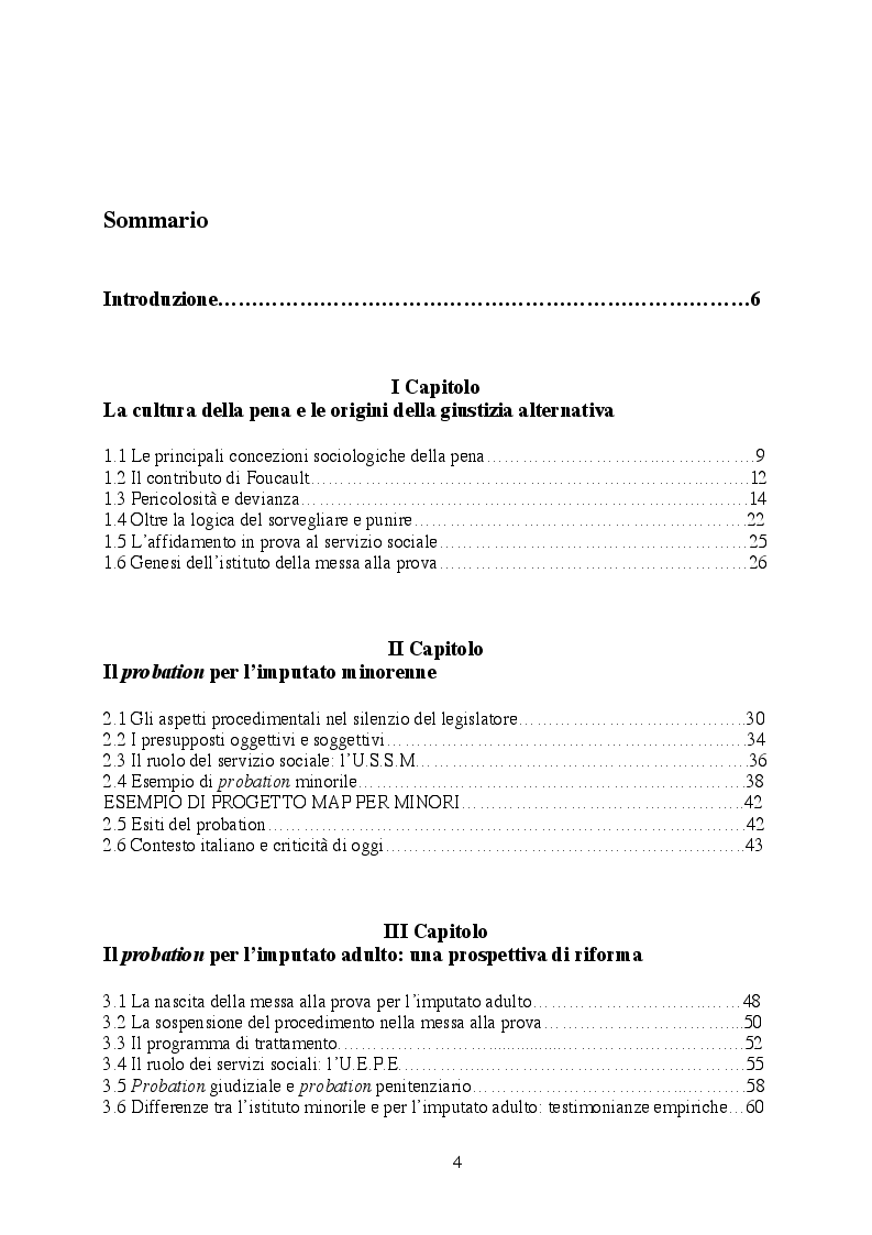 Indice della tesi: Indagine sul servizio sociale penitenziario: tra le misure alternative una nuova cultura della pena, Pagina 1