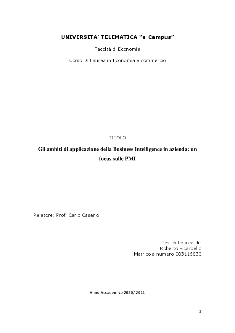 Anteprima della tesi: Gli ambiti di applicazione della Business Intelligence in azienda: un focus sulle PMI, Pagina 1