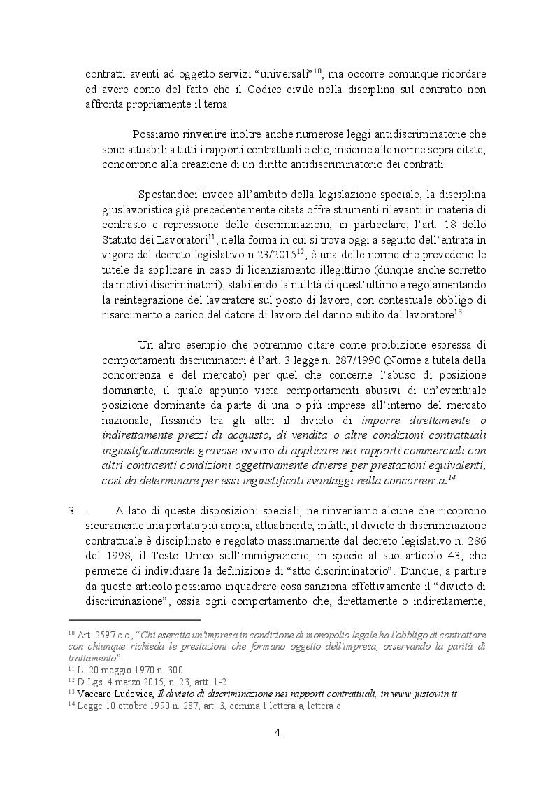 Estratto dalla tesi: Il divieto di discriminazione nei rapporti contrattuali
