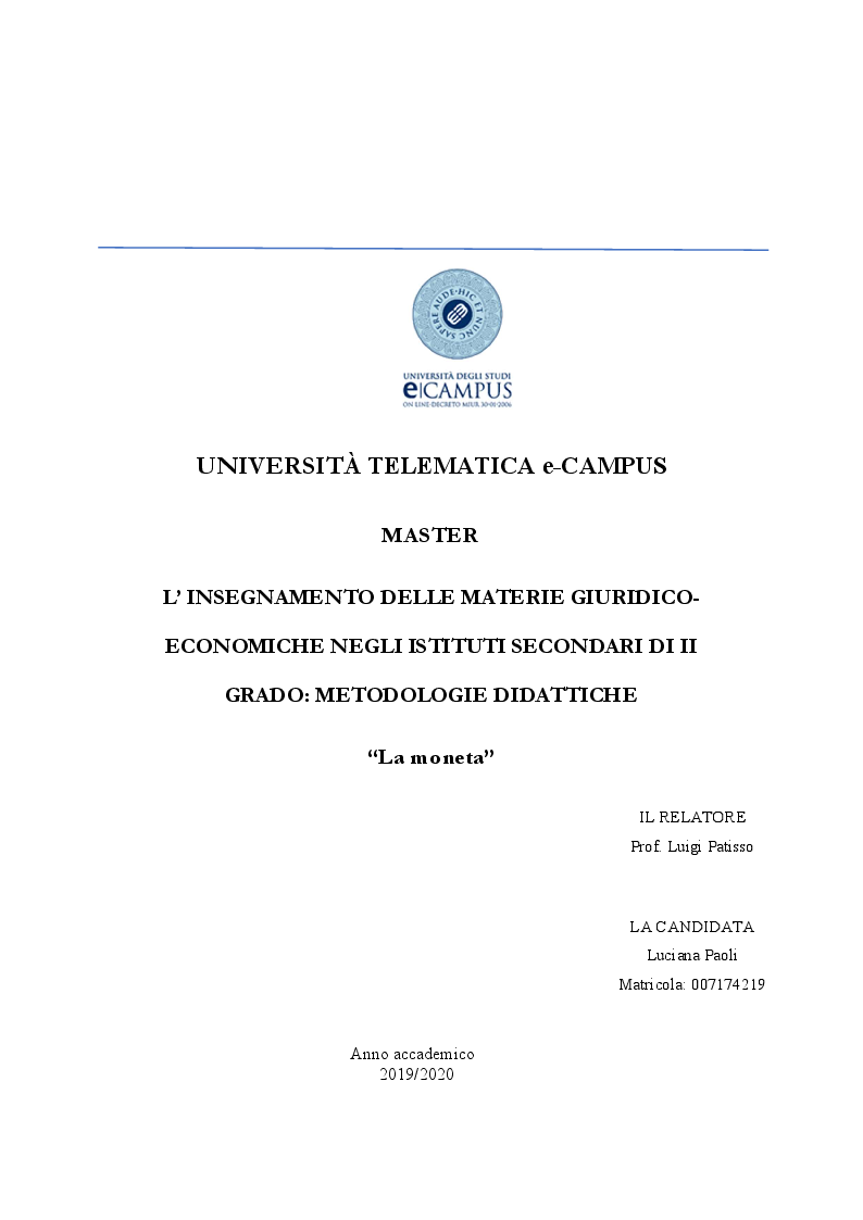 Anteprima della tesi: La moneta, Pagina 1