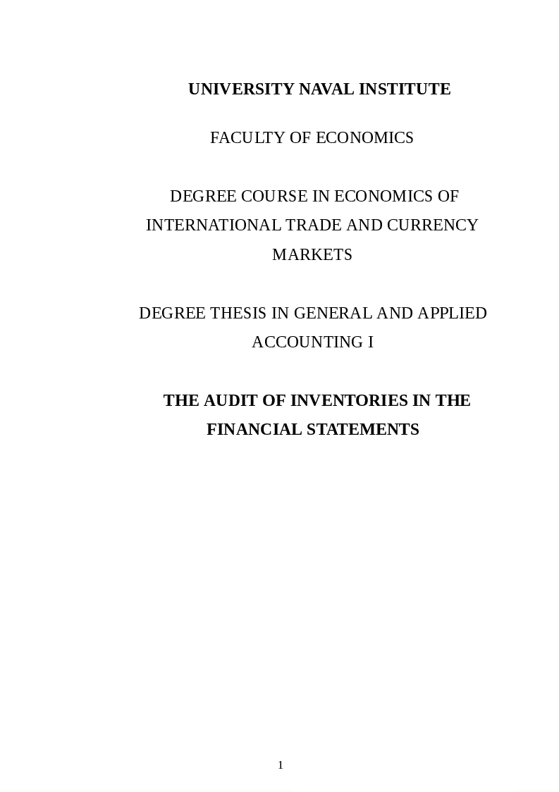 Anteprima della tesi: The Audit of Inventories in the Financial Statements, Pagina 1