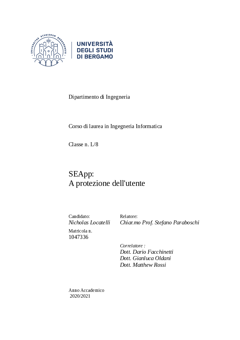 Anteprima della tesi: SEApp: A protezione dell'utente, Pagina 1