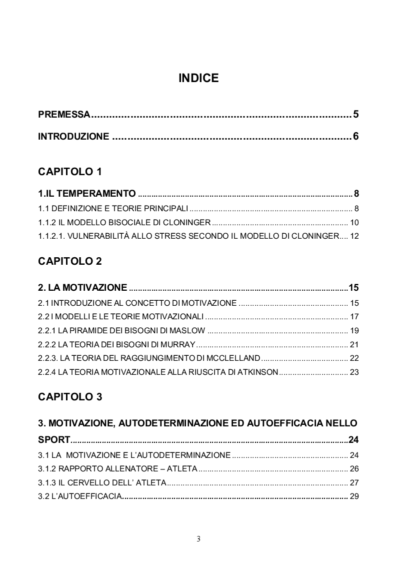 Indice della tesi: L’arrampicata: fattori temperamentali e processi motivazionali, Pagina 1