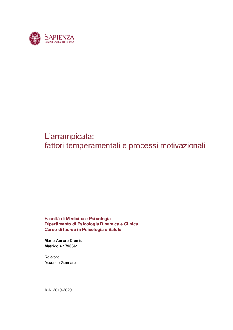 Anteprima della tesi: L’arrampicata: fattori temperamentali e processi motivazionali, Pagina 1
