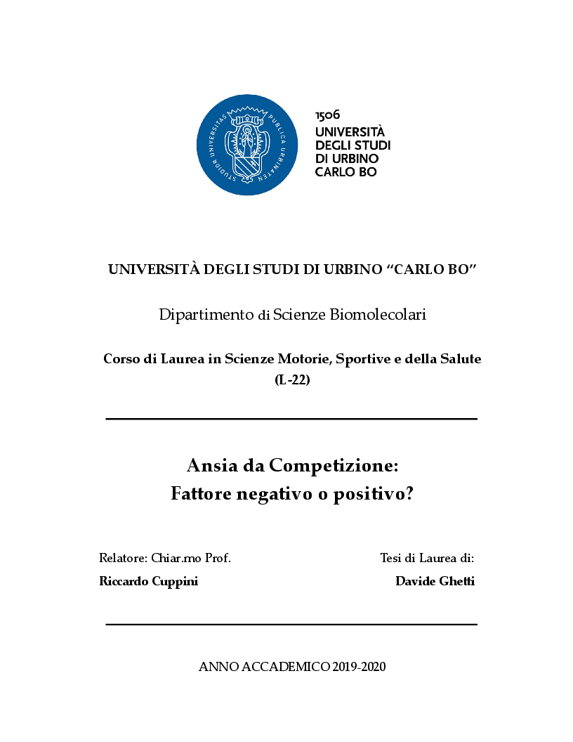 Anteprima della tesi: Ansia da Competizione: Fattore negativo o positivo?, Pagina 1