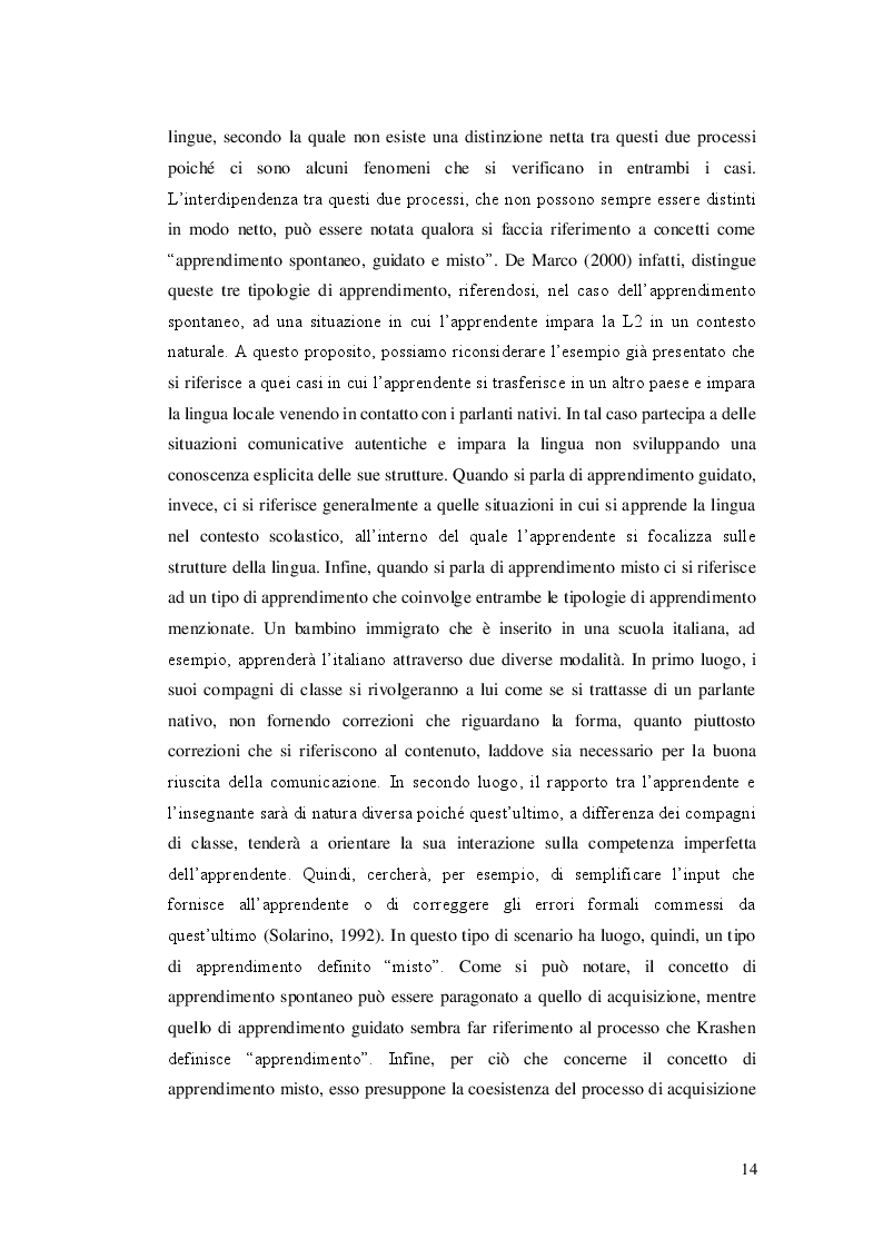 Estratto dalla tesi: L’interlingua di apprendenti italiani di inglese L2: un case study