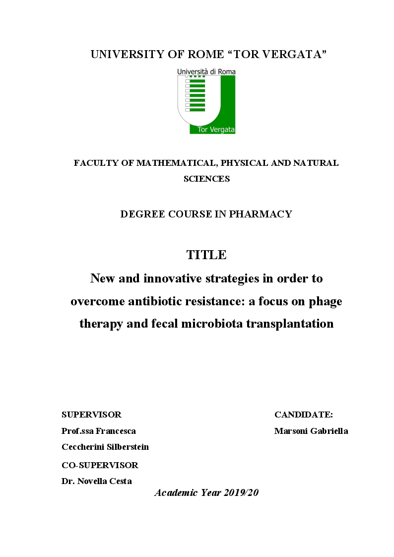 Anteprima della tesi: New and innovative strategies in order to overcome antibiotic resistance: a focus on phage therapy and fecal microbiota transplantation, Pagina 1