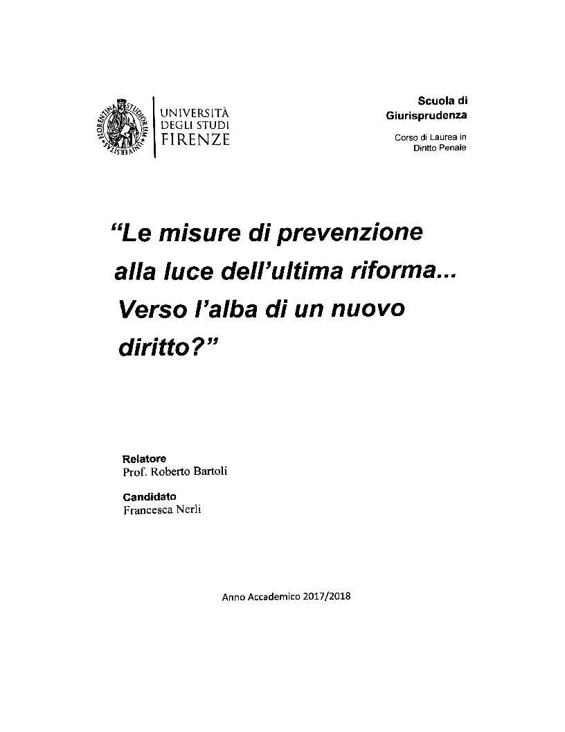 Anteprima della tesi: Le misure di prevenzione... Verso l'alba di un nuovo diritto?, Pagina 1