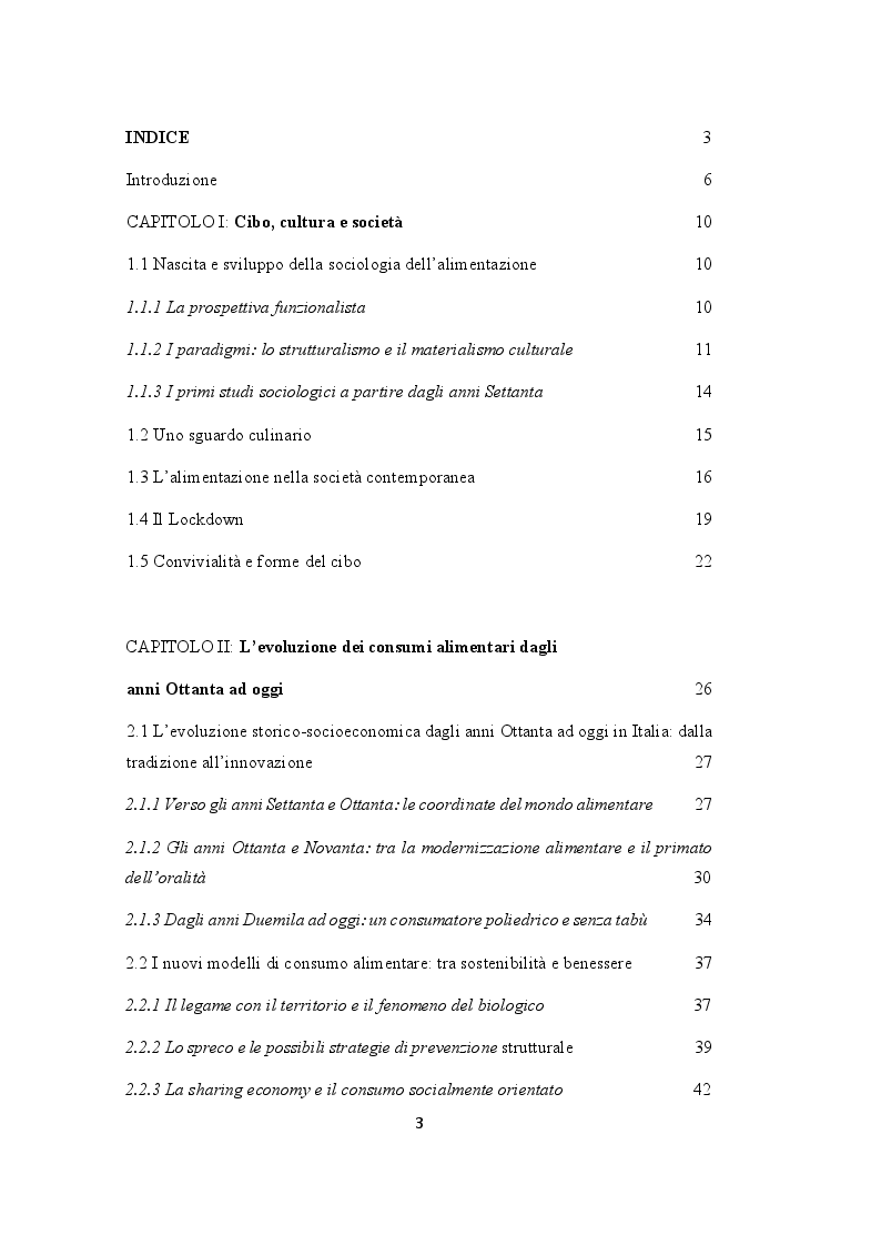 Indice della tesi: Cibo e pratiche alimentari ai tempi del lockdown. Rituali e forme di socialità domestica, Pagina 1