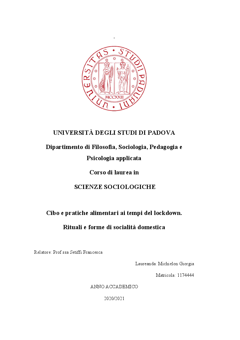 Anteprima della tesi: Cibo e pratiche alimentari ai tempi del lockdown. Rituali e forme di socialità domestica, Pagina 1