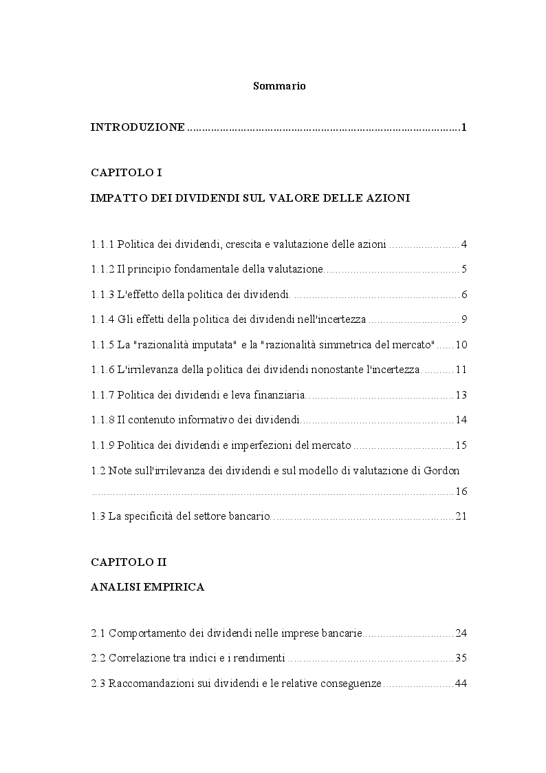 Indice della tesi: La crisi covid-19 el la politica di dividendi delle banche, Pagina 1