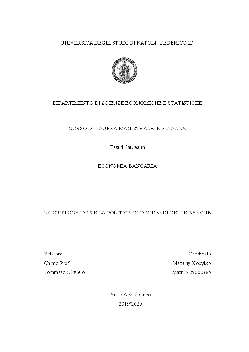 Anteprima della tesi: La crisi covid-19 el la politica di dividendi delle banche, Pagina 1