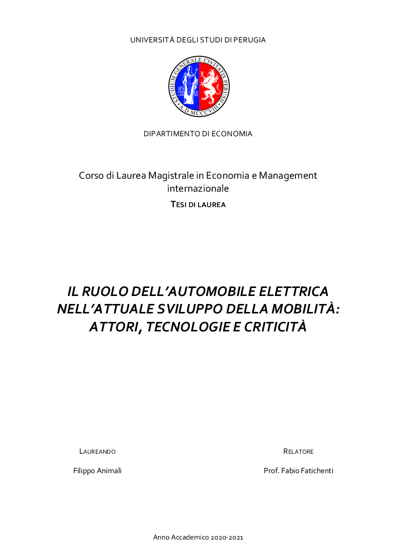 Anteprima della tesi: Il ruolo dell'automobile elettrica nell'attuale sviluppo della mobilità: attori, tecnologie e criticità, Pagina 1