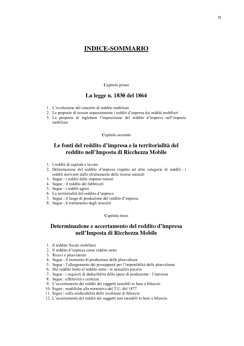 Indice della tesi: Nascita e linee evolutive dell'imposta sul reddito d'impresa dal 1864 ad oggi, Pagina 1