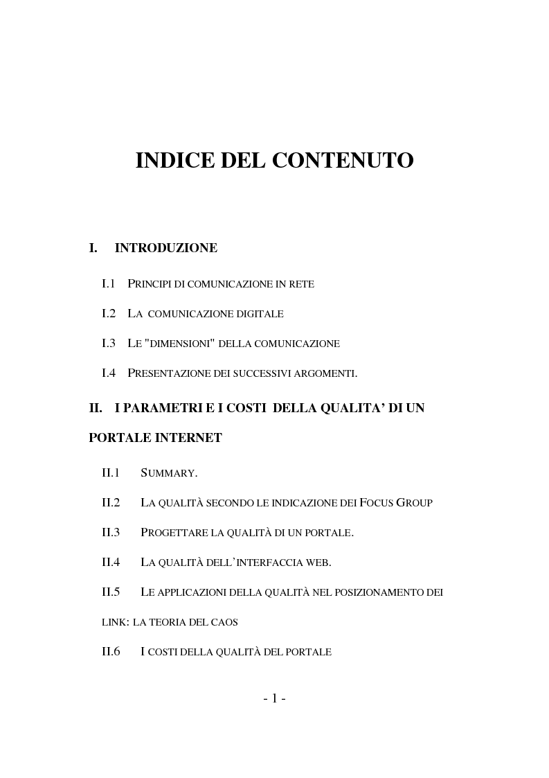Indice della tesi: Internet marketing: strategie di comunicazione, advertising, qualità e valutazione, Pagina 1