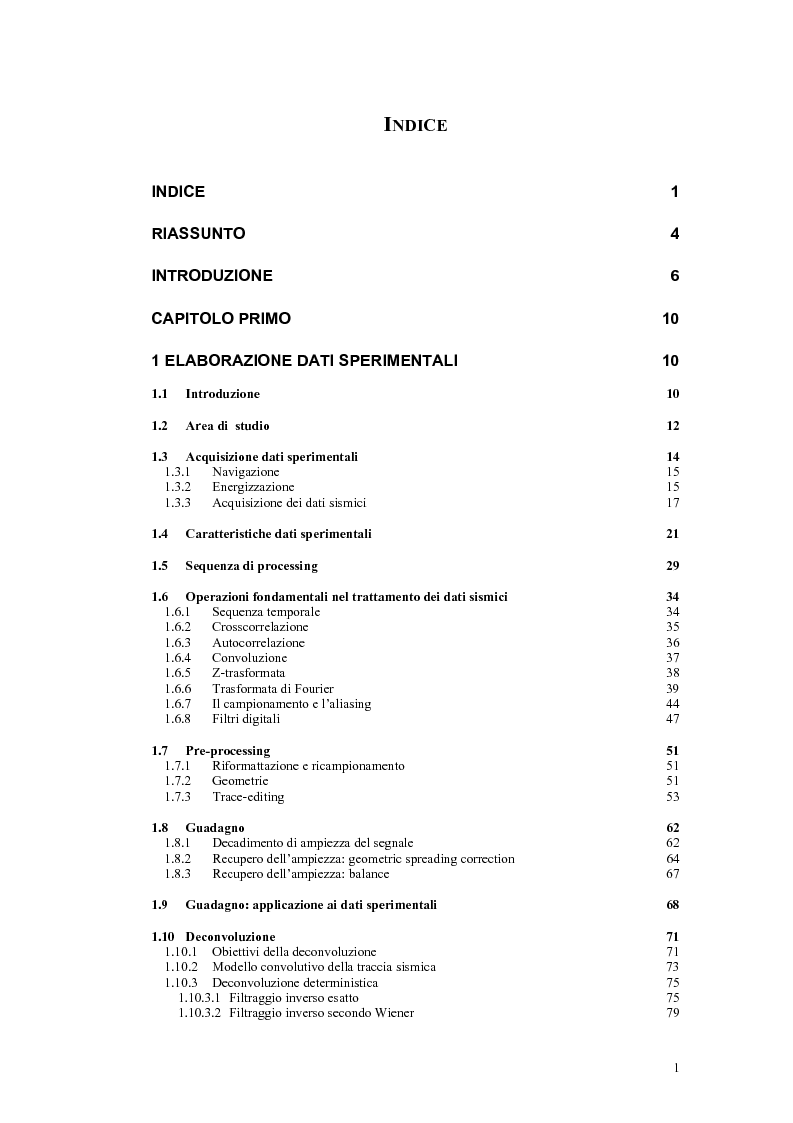 Indice della tesi: Rielaborazione ed interpretazione di dati sismici crostali del Margine Campano Tirrenico, Pagina 1