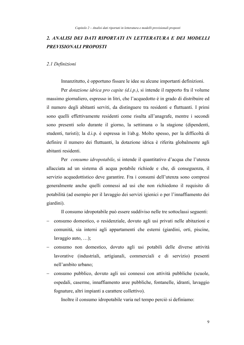 Anteprima della tesi: Analisi dei fabbisogni idropotabili con particolare riferimento ai consumi domestici, Pagina 3