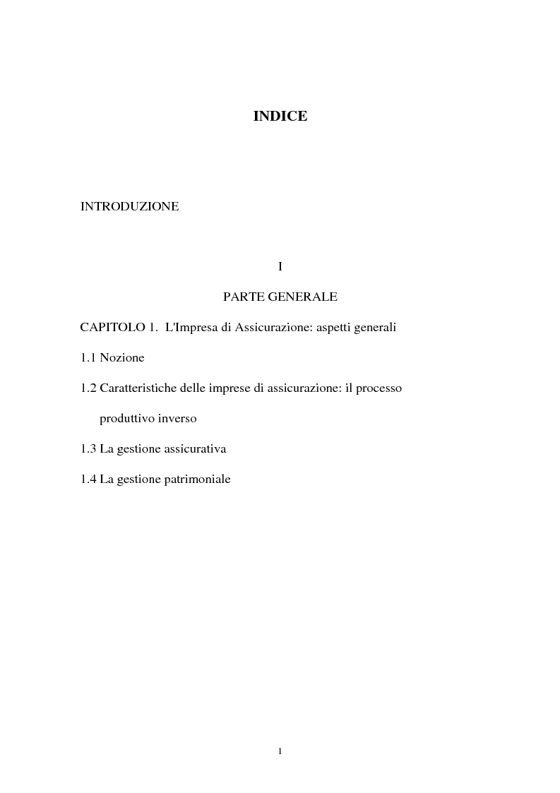 Indice della tesi: I sistemi organizzativi delle imprese di assicurazione. L'Aurora Assicurazioni S.p.A., Pagina 1