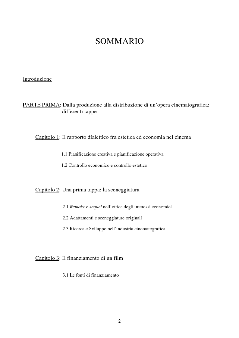 Indice della tesi: Il contributo del marketing all'industria cinematografica: analisi della realtà francese, Pagina 1