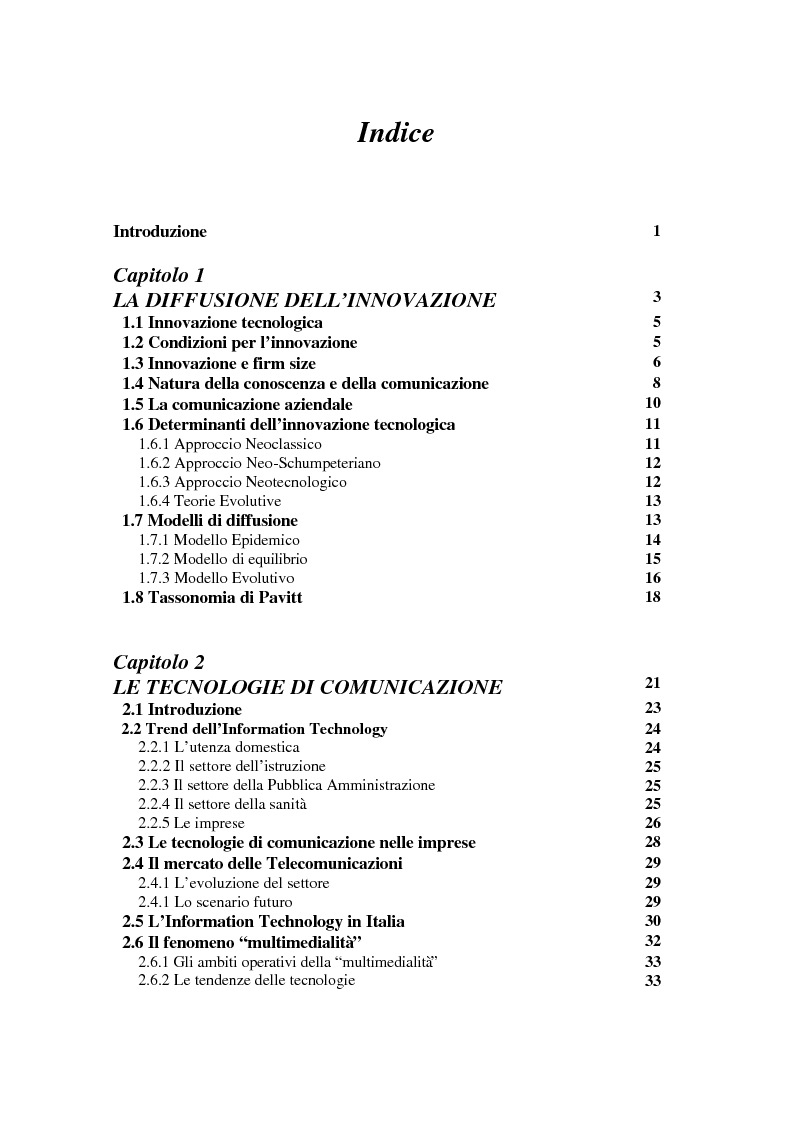 Indice della tesi: La diffusione dei nuovi mezzi di comunicazione nella media industria italiana, Pagina 1