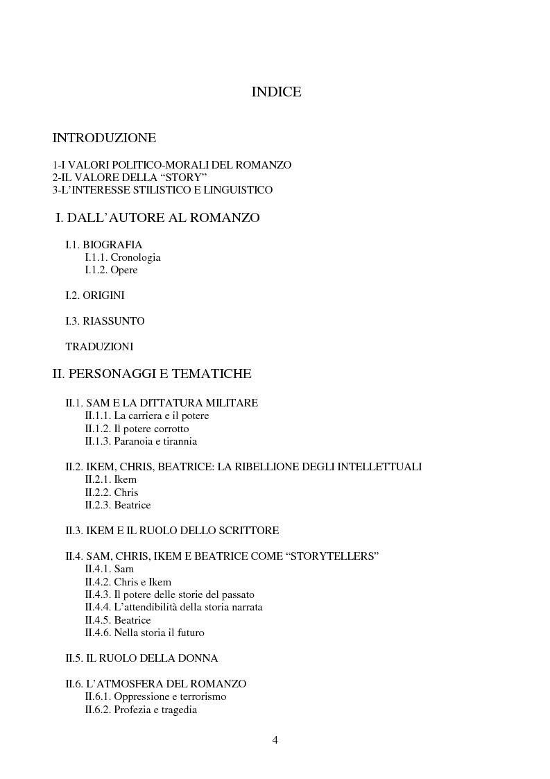 Indice della tesi: Tematiche e linguaggio in Anthills of the Savannah di Chinua Achebe, Pagina 1