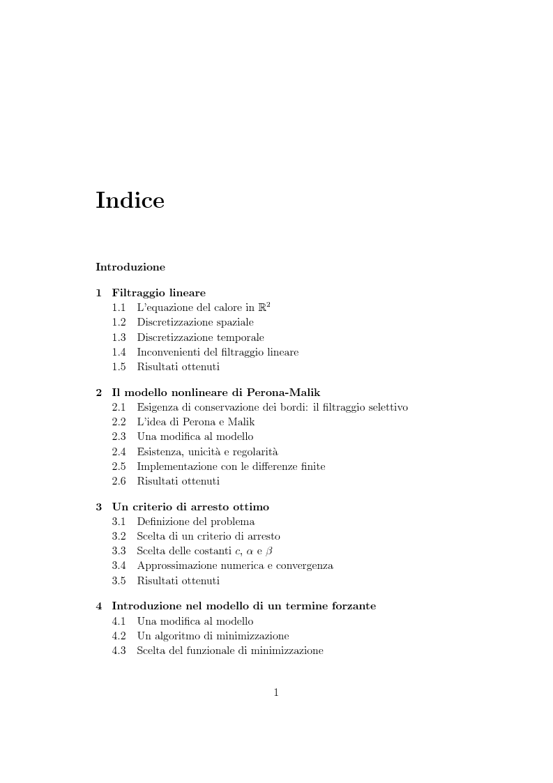 Indice della tesi: Metodi di controllo ottimo attivo nella elaborazione adattativa di immagine, Pagina 1
