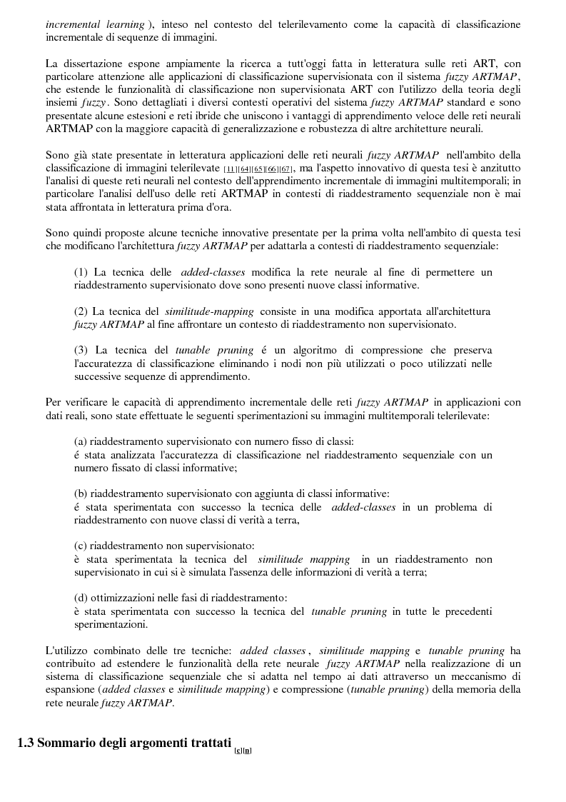 Anteprima della tesi: La classificazione di immagini telerilevate mediante reti neurali fuzzy Artmap: tecniche di apprendimento incrementale, Pagina 3