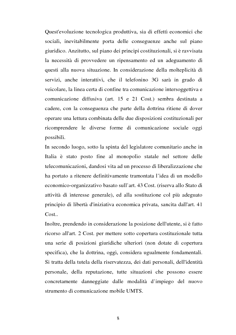 Anteprima della tesi: La libertà di informazione ed altre problematiche connesse alla telefonia mobile di terza generazione, Pagina 2