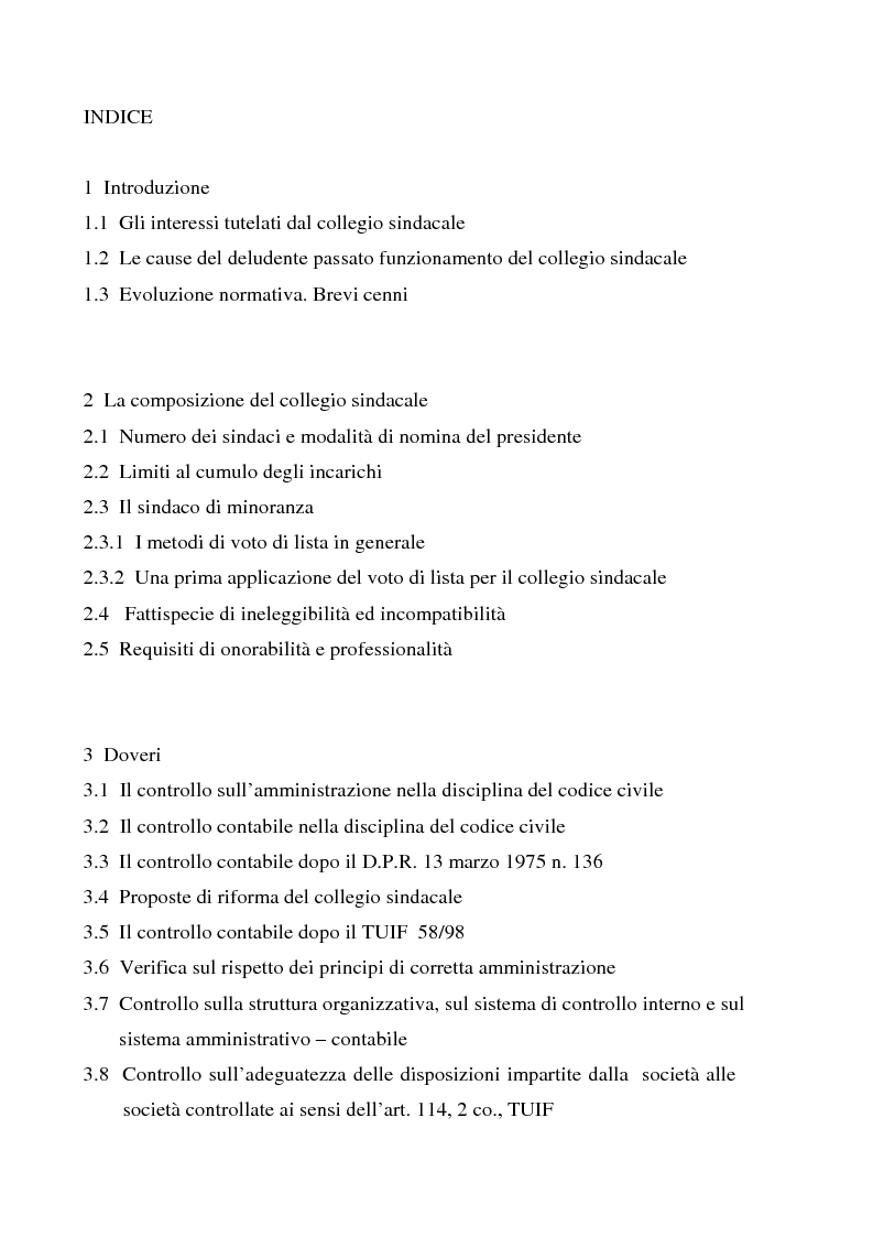 Indice della tesi: Il collegio sindacale dopo la riforma Draghi, Pagina 1