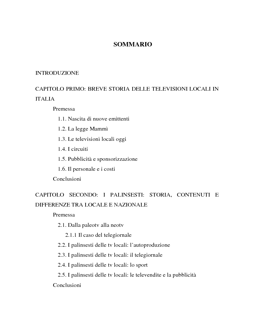 Indice della tesi: Palinsesti televisivi ed immagine di rete nelle televisioni locali: il caso di Bergamo tv, Pagina 1