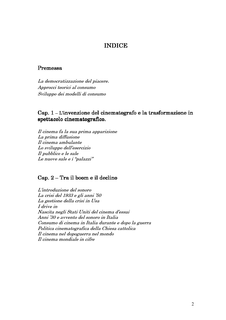 Indice della tesi: Lo sguardo mutante. Trasformazioni dei modelli di fruizione del prodotto cinematografico, Pagina 1