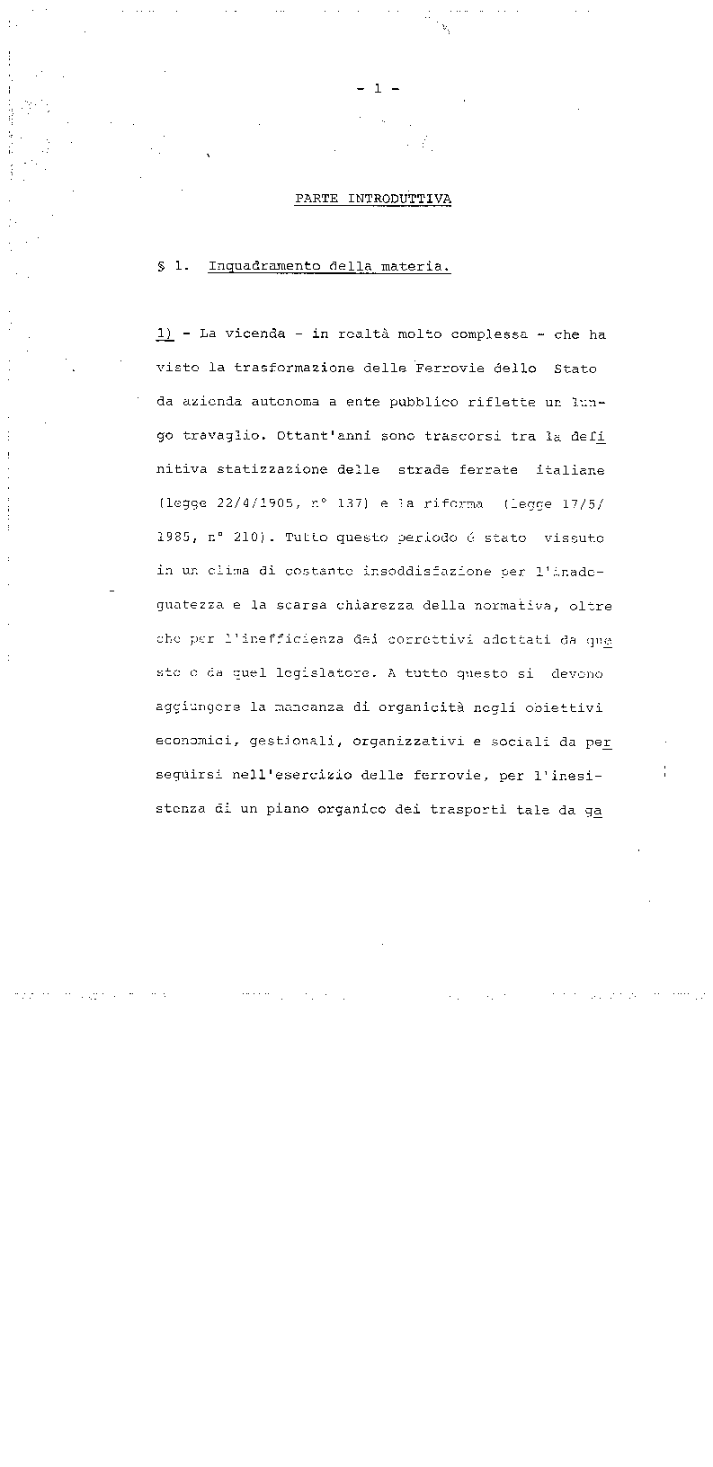 Anteprima della tesi: La trasformazione delle Ferrovie dello Stato - Legge 210/85, Pagina 1